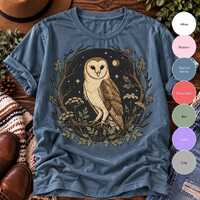 Barn Owl Shirt, Botanical Owl Tee, Celestial Nature T-Shirt, Woodland Graphic Shirt, Cottagecore Bir