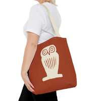 Owl Tote Bag | Ancient Mexican Clay Stamp Print | Pre-Columbian Tecolote Bag in Terracotta, Jade, Cr