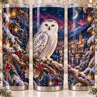Snowy Owl Christmas 20 oz Tumbler Wrap PNG | Jeweled Winter Village | Digital Download