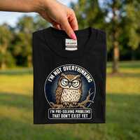 Funny Owl Shirt, Not Overthinking Tee, Pre-Solving Problems Graphic Shirt, Introvert Owl Shirt, Sarc