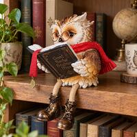 Reading Owl Figurine, Book Lover Gift, Whimsical Shelf Sitter Decor for Readers, Teachers and Librar