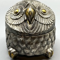 Silver Tone Owl Shaped Music Box Plays "Close to You", Japan Sankyo Music Box, Whimsical M