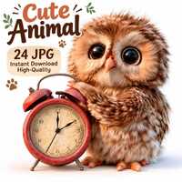 Owl Alarm Clock Clipart Bundle, 24 JPG Digital Art (Instant Download)