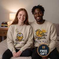 Night Owl Matching Couple Sweatshirt, Opposites Crewneck, His And Hers Jumper, Free Personalised Gif