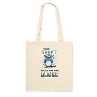 Funny Owl Tote Bag, Short Person Humor, Blue Canvas Shopper