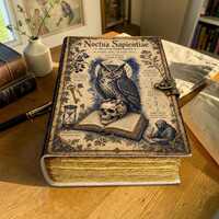 Owl Leather Journal with Lock, Gothic Occult Notebook, Mystical Fantasy Journal, Ancient Wisdom Book
