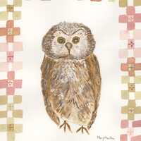 Wise Little Owl- Original Watercolor and Gouache Woodland Animal Quilt-Inspired Painting, 9x12"
