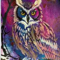 Owl original acrylic painting 7" X 10" on paper unframed "Night Vision"