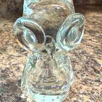 Vintage Clear Blown Glass Owl Paperweight Crafted with Controlled Bubble Technique.