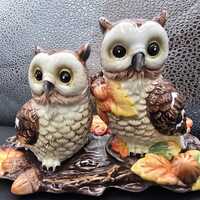 Heritage Harvest Owl Kitchenware Salt & Pepper Shaker Set With Tray- New