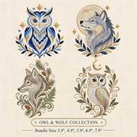 Woodland Animal Embroidery Bundle, Owl Wolf Fox Forest Wildlife Machine Embroidery Design, Digital D