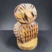 Matr Boomie Hand Carved Wood Owl Figurine Eyeglasses Holder Made in India Brown