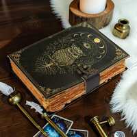 Owl Leather Journal, Celestial Moon Journal, Gothic Leather Notebook, Mystical Diary, Moon Phase Jou