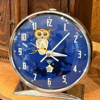 Vintage Diamond Wind Up Owl Alarm Clock Moving Eyes Blue Dial Mechanical Novelty Clock