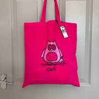 OWL hot pink cotton shopper/large gift bag. Various designs available.