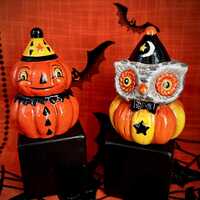 Johanna Parker Halloween Pumpkin and Owl Salt & Pepper Shakers NIB