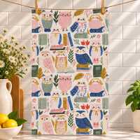 Owl Tea Towel, Book Lover Kitchen Decor, Cute Bookish Owl Dish Towel, Librarian Gift, Teacher Gift,