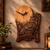 Carved Wood Owl Wall Clock, Forest Woodland Decor, Wildlife Wall Art, Rustic Cabin Lodge Decor, Bird