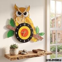 Owl Stained Glass Clock, Barn Owl on Tree Branch Wall Art, Woodland Forest Nursery Decor