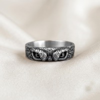 Vintage Sterling Silver Owl Eyes Ring, Gothic Animal Jewelry, Nature Lover Gift
