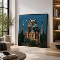 Majestic Owl Canvas Print, Architectural Fantasy Wall Art for Living Room or Office Decor, Unique Na