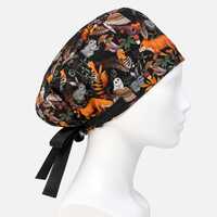 Fall Animals Surgical cap, Fax Owl Scrub hat, Euro nurse cap with satin lining (optional)