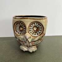 Vintage French Art Pottery Owl Posy Vase, Pot, Signed Nadine Bailly