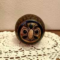 Vintage Tonal&aacute; Folk Art Owl Figurine, Hand-Painted Mexican Stoneware, Mid-Century Boho Decor