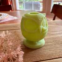 Vintage Fenton Uranium Glass Owl Fairy Lamp- Glows