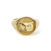 14K Gold Owl Signet Ring, Owl Head Jewelry, Wise Owl Ring, Wisdom and Knowledge Charm, Nocturnal Bir