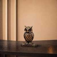 Brass Owl Figurine, Vintage Mini Bird Sculpture, Rustic Desk Ornament, Home Office Collectible Gift