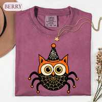 Spider Owl Halloween Shirt, Spooky Bird Lover Graphic Tee, Retro Witchy Tshirt