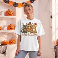 Cat Owl Deer Hallothanksmas Holiday Tee, Vintage Festive Animal Shirt, Earth Tones Fall Holiday Tee,