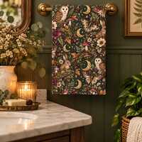 Woodland Owl Rabbit Moth Hand Towel, Cottagecore Forest Bathroom Decor