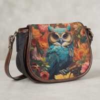 Owl Floral Crossbody Bag with PU Leather and Canvas