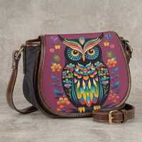 Folk Art Owl Crossbody Bag, Canvas and PU Leather