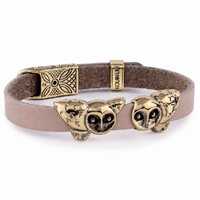 Owl Leather Bracelet with Two Handmade Brass Owls, Day & Night, Adjustable Strap