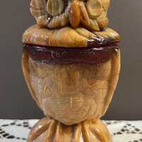 Vintage Imperial Glass Caramel Slag Owl Covered Jar / Candy Dish – 6.5”