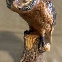 Vintage Screech Owl on Tree Trunk Ceramic Figurine