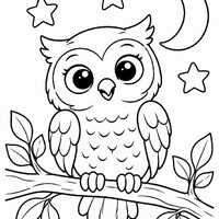 Moonlight Owl Coloring Page for Kids, Printable PDF and PNG, Easy Animal Activity, A4 and US Letter