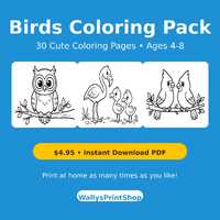 Birds Coloring Pages Printable, Owl Flamingo Eagle Pack (Digital Download)