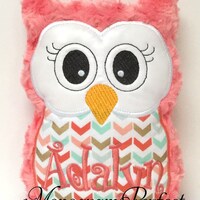 Personalized Coral & Aqua Owl Stuffie - 8.5" x 6.5"