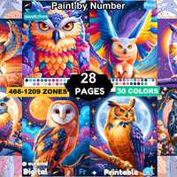 28 Owl Procreate Coloring Pages, Paint By Number Digital, Bird Lover Adult Coloring, Printable | PNG
