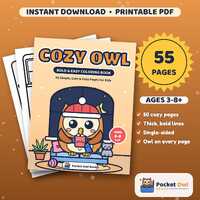 Cozy Owl Coloring Book for Kids, 50 Simple Pages, Thick Lines (PDF Download)