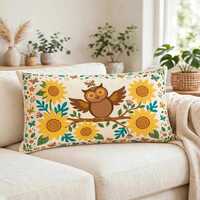 Sunflower Owl Pillow, Colorful Folk Art Cushion, Boho Decor, Owl Lover Present, Housewarming Gift