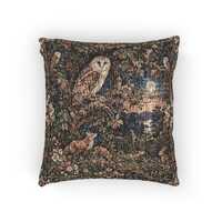 Woven Tapestry Pillow: Barn Owl Orchard, Dark Woodland Cottagecore Decor