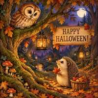 Halloween Card Printable | Woodland Owl and Hedgehog Halloween Card | Cute Forest Animals | Foldable