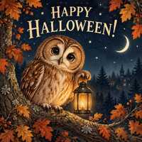 Halloween Card Printable | Cute Autumn Owl Halloween Card for Kids | Spooky Woodland Greeting | Fold