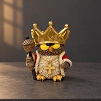 King Owl Figurine - Crowned Owl Statue, Whimsical Desk Decor
