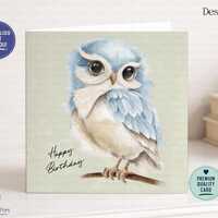 Personalised Owl Card, Watercolour Bird Greeting Card, Birthday, Thank You, Good Luck